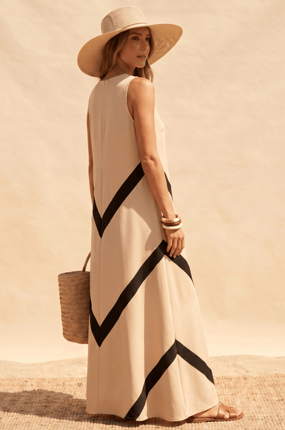 Weites ärmelloses Maxikleid, beige