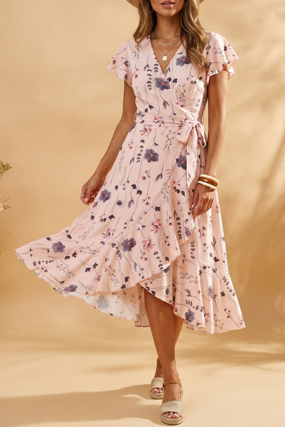 Midi Dress with Floral Print, Light Pink