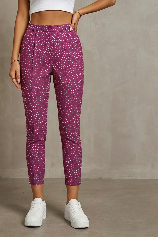 Elegant Long Polka Dot Pants, fuchsia