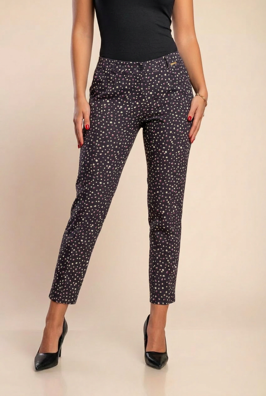 Pantaloni lungi eleganți cu buline, negri