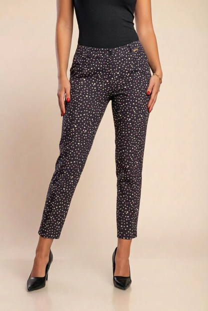 Pantaloni lungi eleganți cu buline, negri