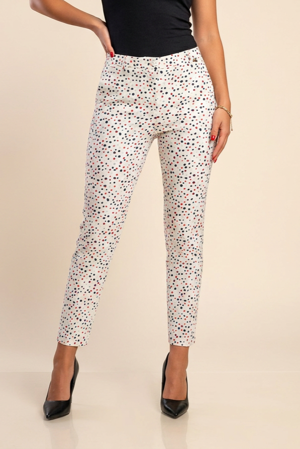 Elegante lange broek met stippen, wit