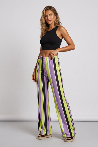 Pantaloni lungi eleganți în dungi, verde