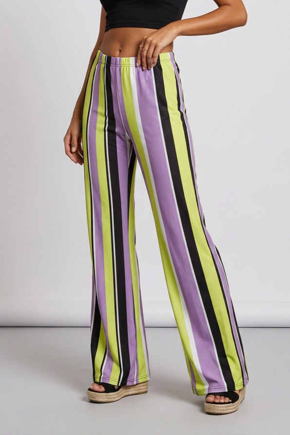 Pantaloni lungi eleganți în dungi, verde