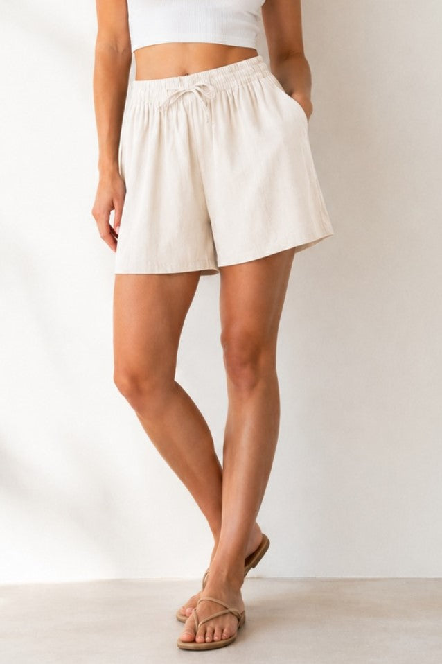 Shorts with Elastic Waistband, Cream