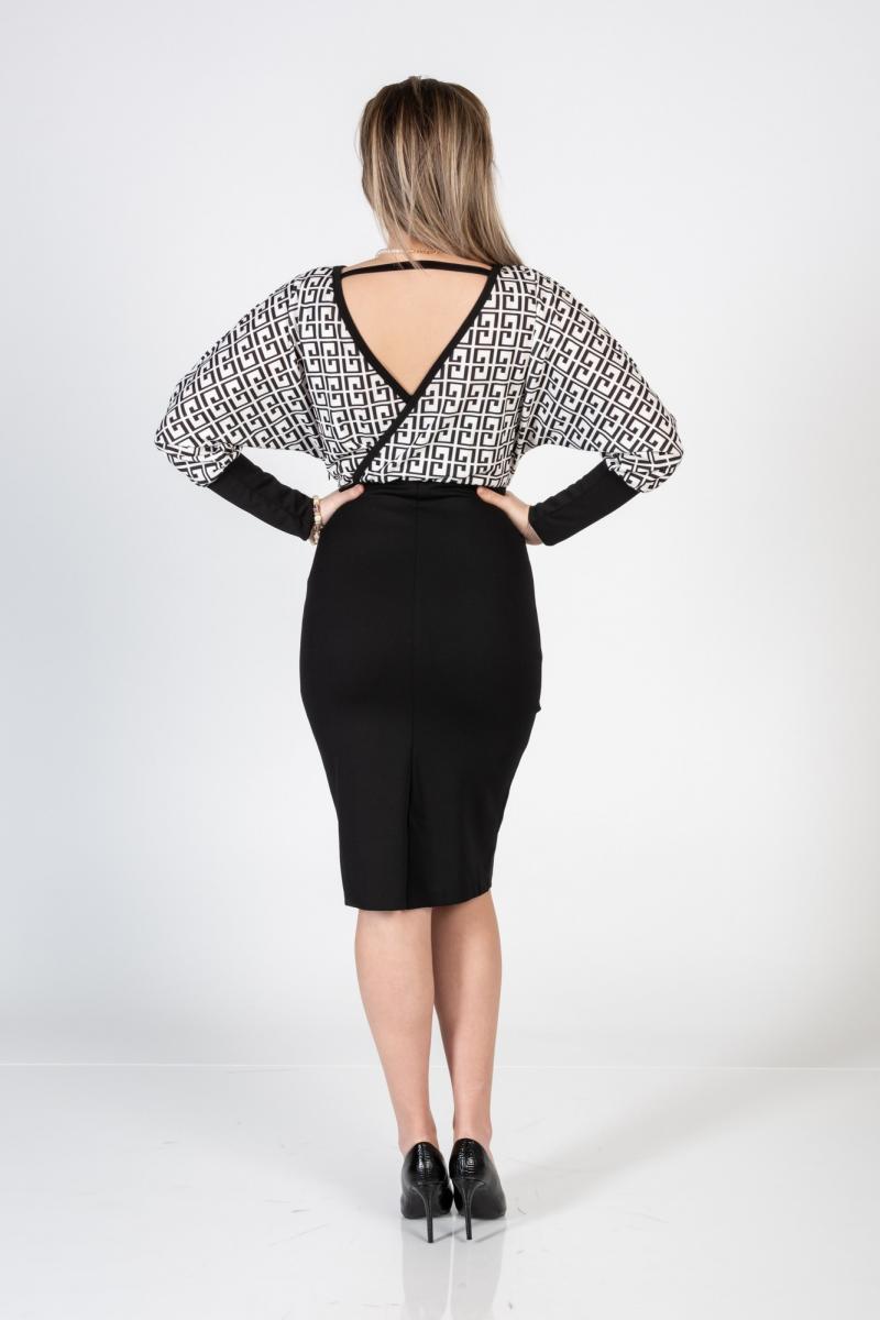 Rochie midi elegantă cu imprimeu geometric și decolteu petrecut Sonda