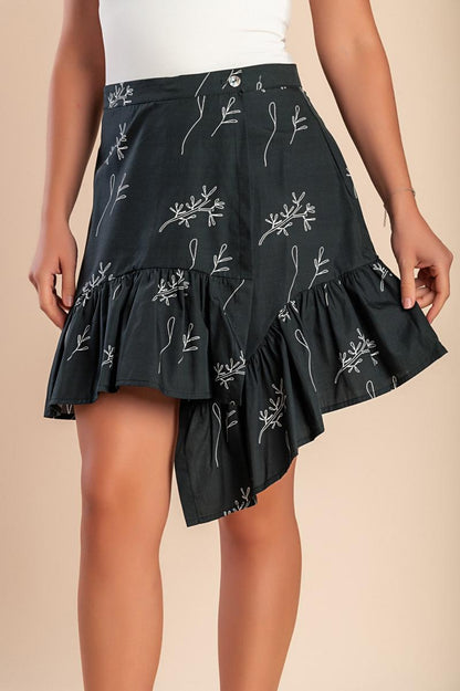 Cotton mini skirt with print