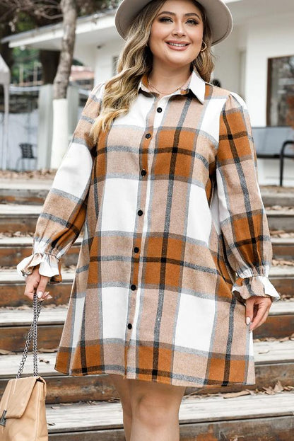 PLUS SIZE рокля тип риза с кариран принт