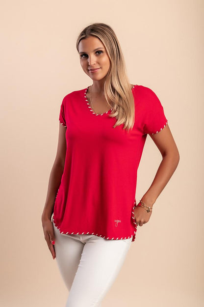 T-shirt από βισκόζη με λαιμόκοψη "V"