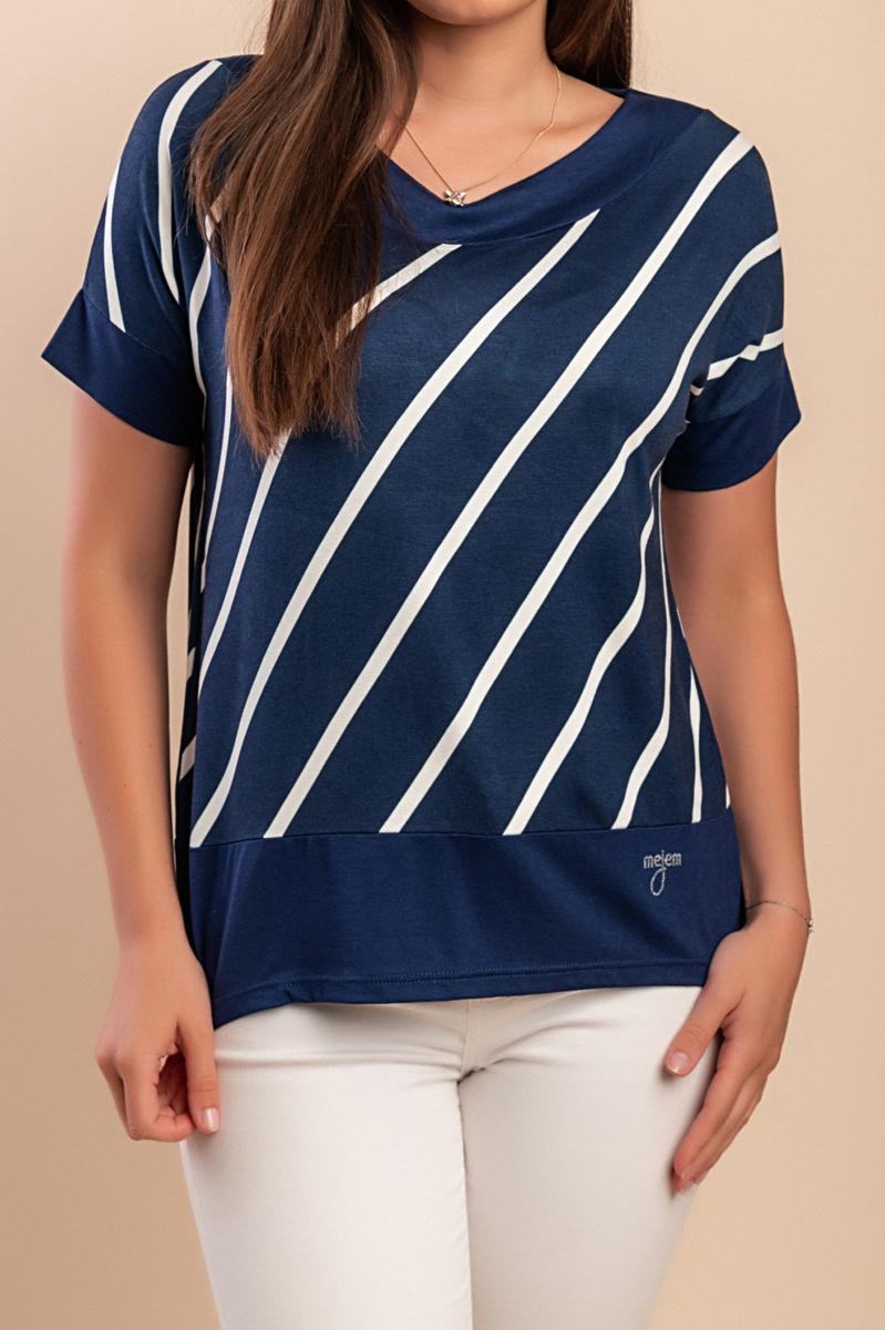 T-shirt από βισκόζη με ριγέ τύπωμα