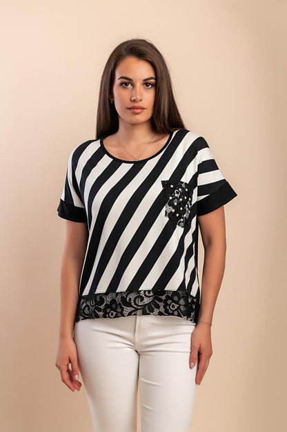 Striped print and lace top