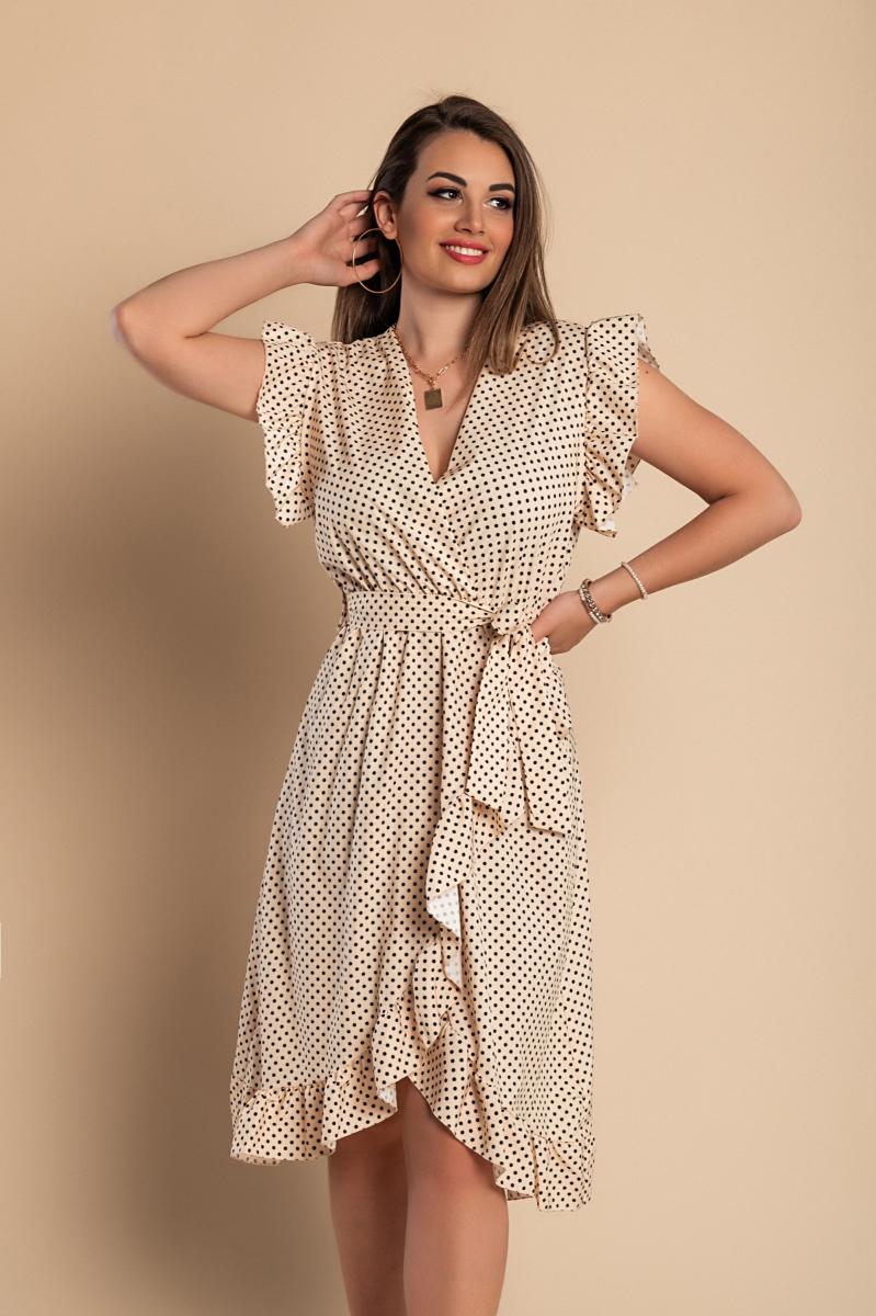 Vestido midi com estampado de bolinhas