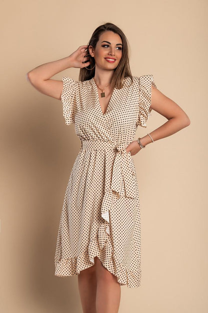 Vestido midi com estampado de bolinhas