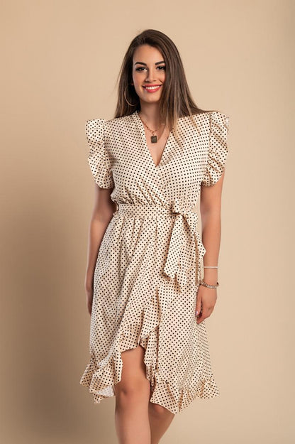 Vestido midi com estampado de bolinhas