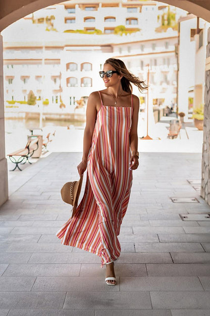 Rochie maxi elegantă cu imprimeu în dungi