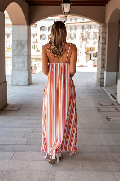 Rochie maxi elegantă cu imprimeu în dungi