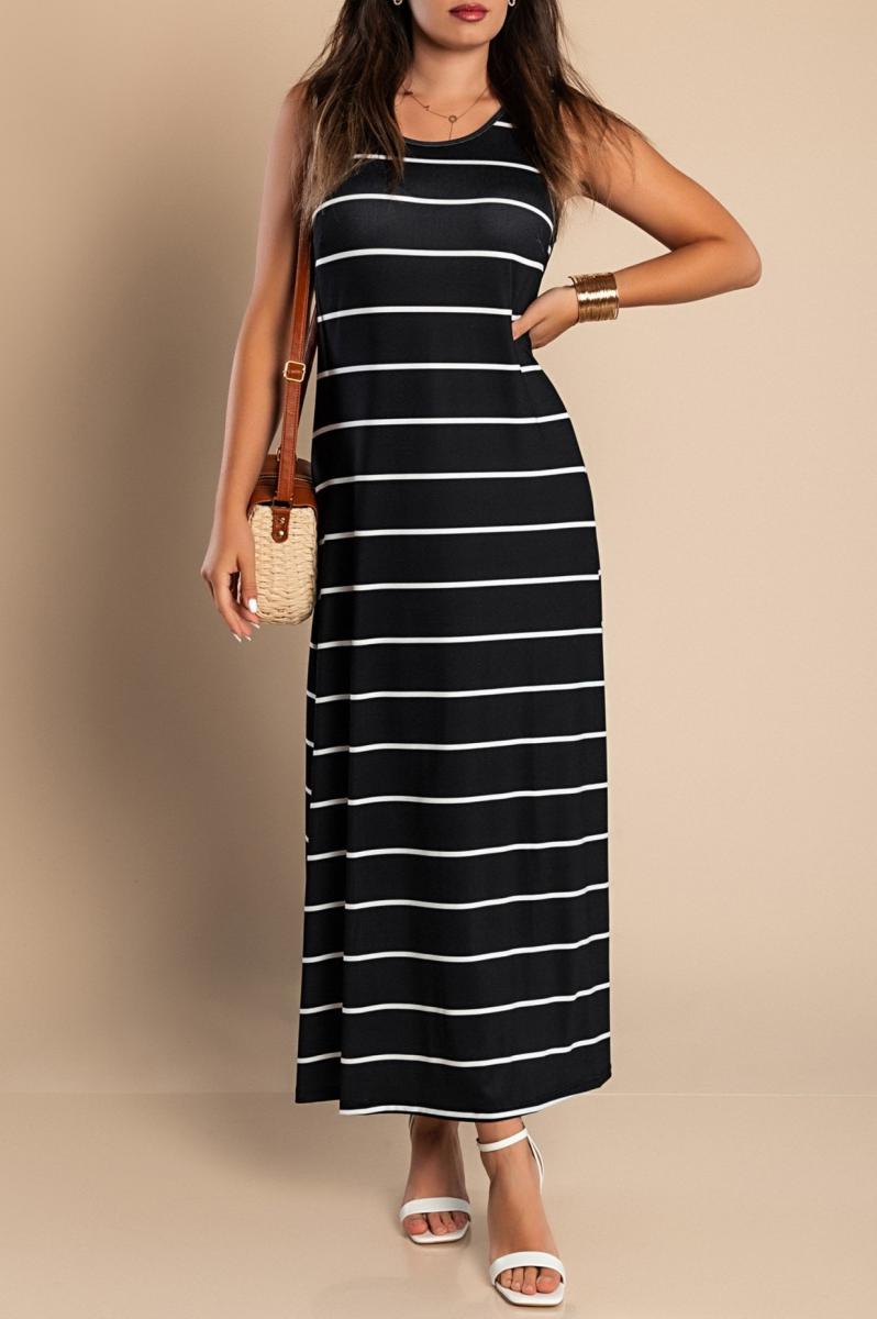 Rochie maxi cu imprimeu în dungi