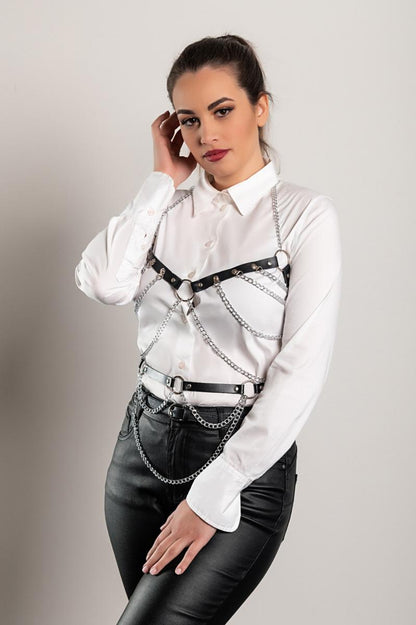 Conjunto de dois cintos harness com correntes metálicas