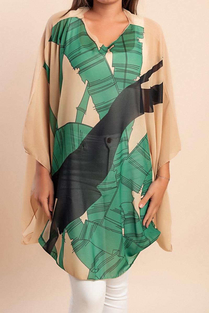 Long sheer blouse with print