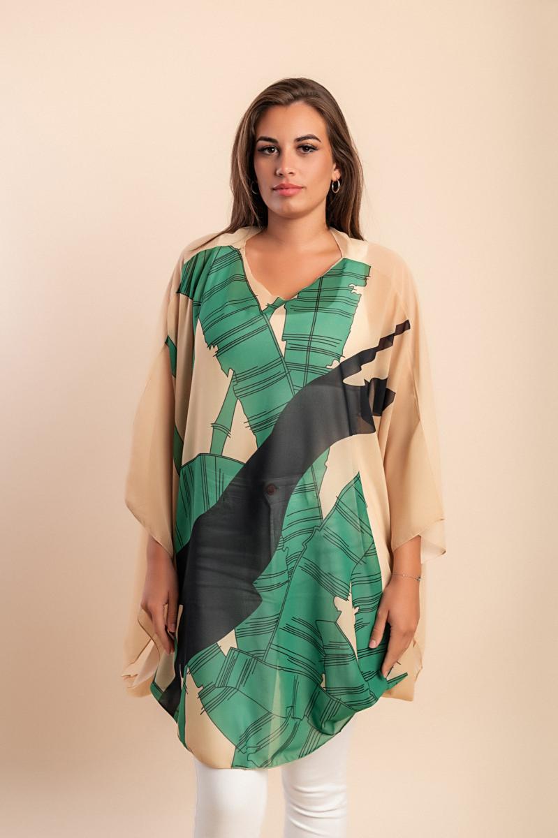 Long sheer blouse with print