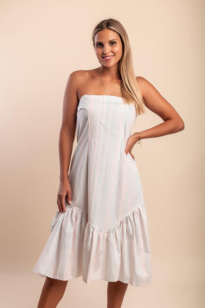 Midi-Kleid aus Baumwolle mit Streifenprint