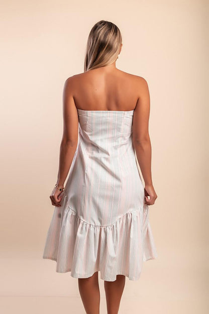 Midi-Kleid aus Baumwolle mit Streifenprint