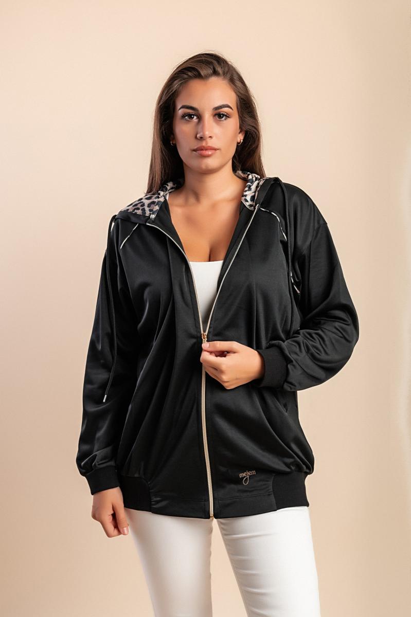 Strickjacke mit Reißverschluss und Leopardenmuster