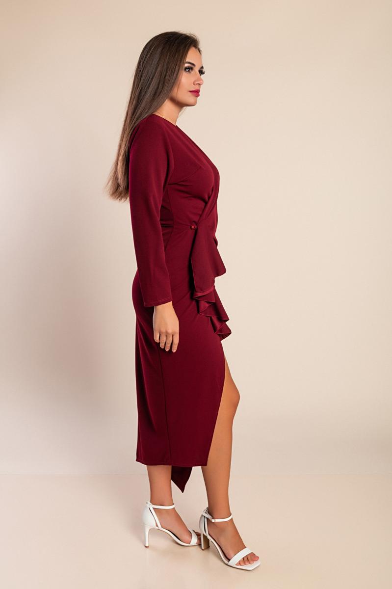 Vestido midi elegante Brynlee com mangas 3/4, folhos e decote cruzado