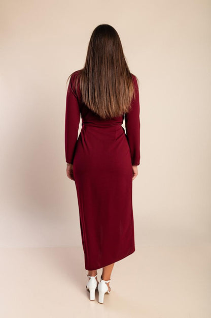 Vestido midi elegante Brynlee com mangas 3/4, folhos e decote cruzado