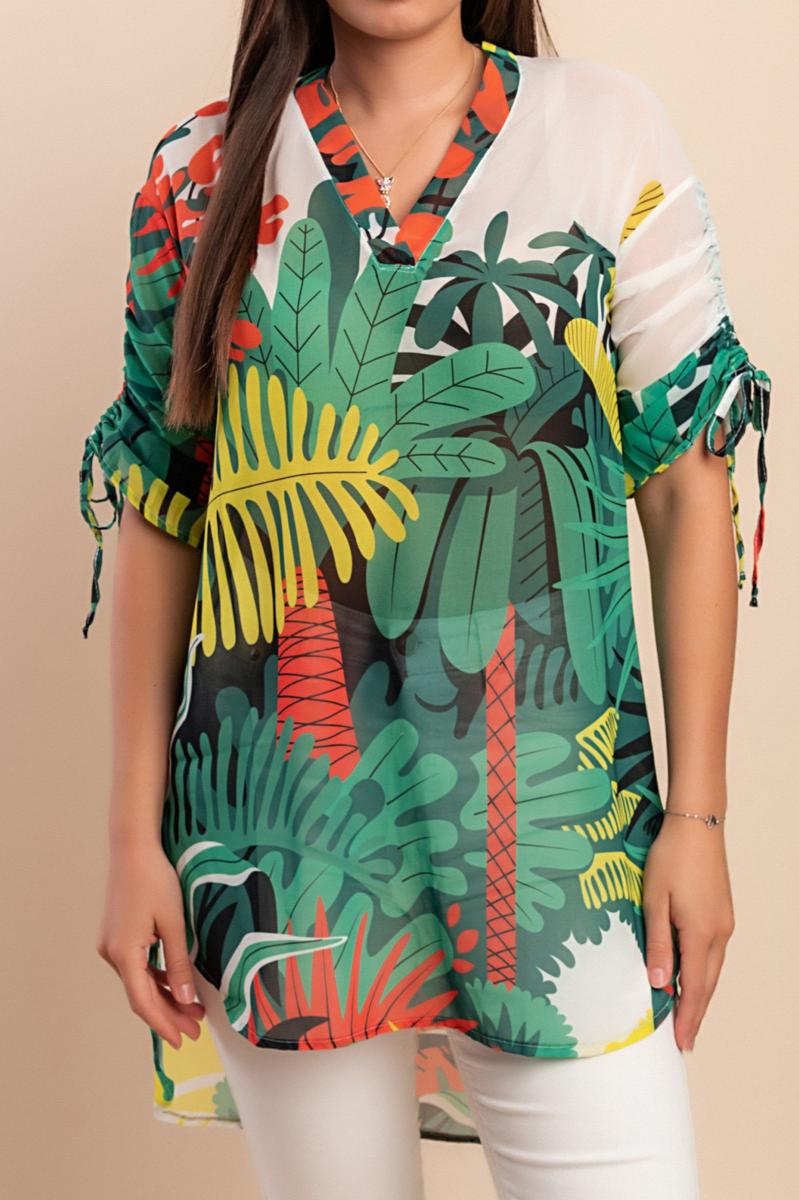 Semi-sheer blouse with print