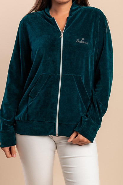 Cotton zip-up sweatshirt in imitation velvet