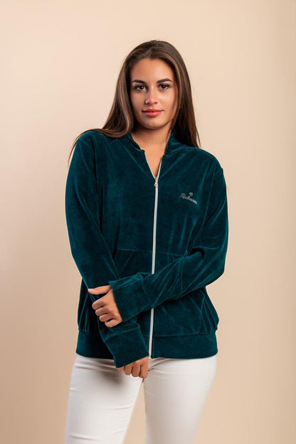 Cotton zip-up sweatshirt in imitation velvet