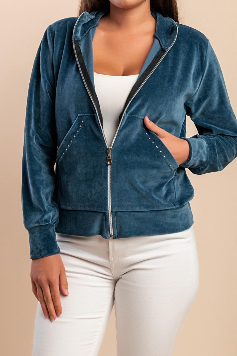Felpa con zip in cotone effetto velluto