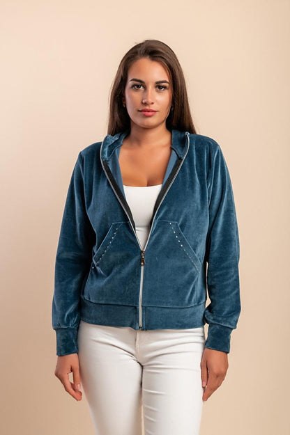 Felpa con zip in cotone effetto velluto