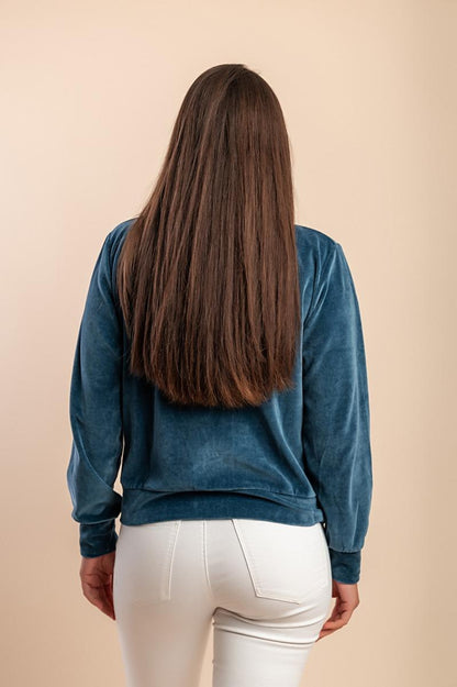 Felpa con zip in cotone effetto velluto