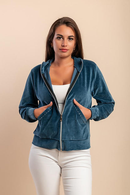 Felpa con zip in cotone effetto velluto