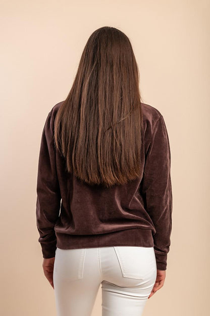 Cotton zip-up sweatshirt in imitation velvet