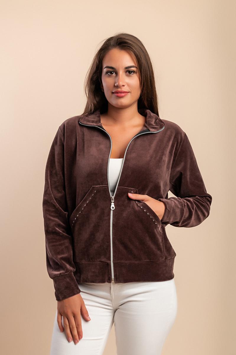 Cotton zip-up sweatshirt in imitation velvet