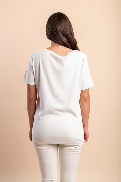 T-shirt de algodão com gola redonda