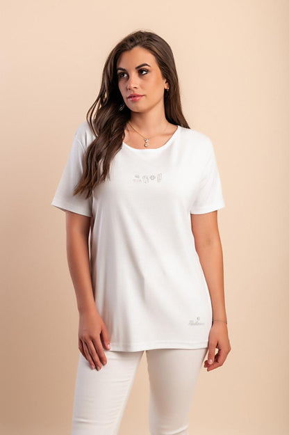 T-shirt de algodão com gola redonda