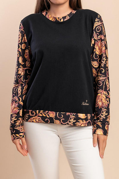 Top de manga comprida com estampado