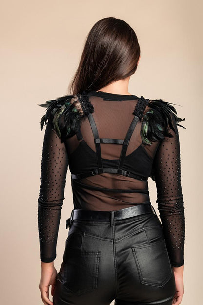 Sutiã com tiras elásticas e plumas, ART2295