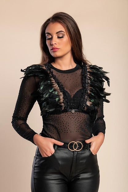Sutiã com tiras elásticas e plumas, ART2295