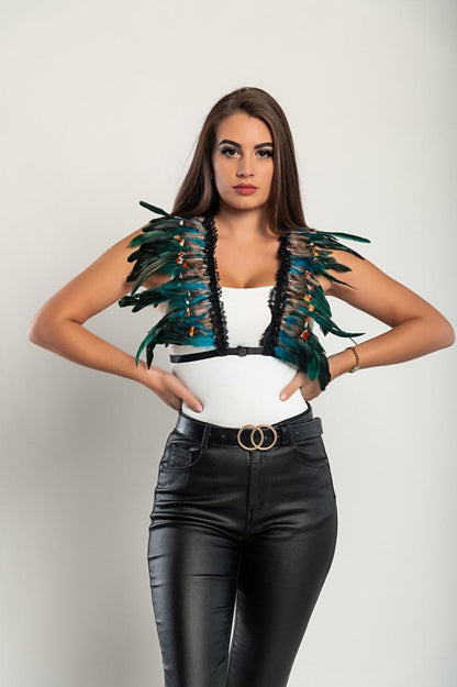 Sutiã em tiras elásticas com plumas, ART2289