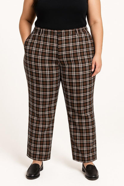 Calças plus size com estampado axadrezado