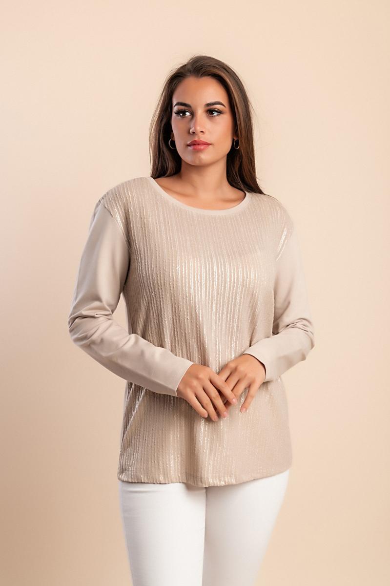 Top elegante in cotone con scollo rotondo