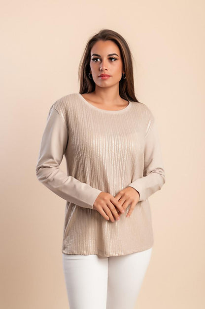 Top elegante in cotone con scollo rotondo