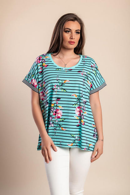 Tricou mărimi mari cu imprimeu în dungi