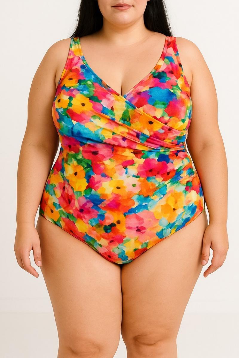 Jednodielne plavky plus size s potlačou