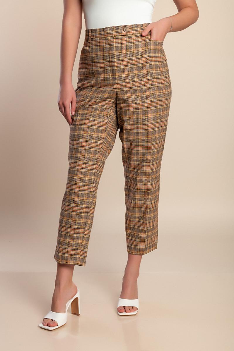 Plus size checked trousers